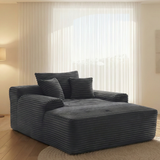 Oversized Block Lazy Chaise Lounge Sofa, Vertical Striped Plush Upholstery, High Density Foam Filled