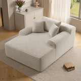 Oversized Block Lazy Chaise Lounge Sofa, Vertical Striped Plush Upholstery, High Density Foam Filled